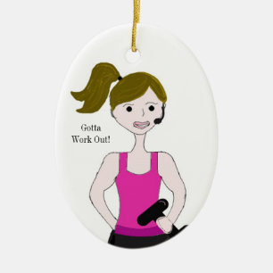 Moet Sporten Vrouw Bruin Haar Gewichtheffen Keramisch Ornament