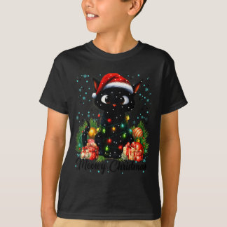 Moewy Kerstmis Zwarte Cute Kat Kerstman Hoed Xmas  T-shirt