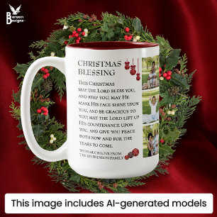 Moge de HEER U ZEGENEN Familie Foto Kerstmis Tweekleurige Koffiemok