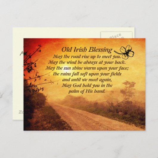 Moge de weg omhoog om u te ontmoeten, Ierse zegeni Briefkaart (Voorkant / Achterkant)