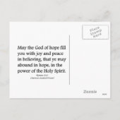 Moge God u hoop, vreugde en vredelievende Romeinen Feestdagenkaart (Achterkant)