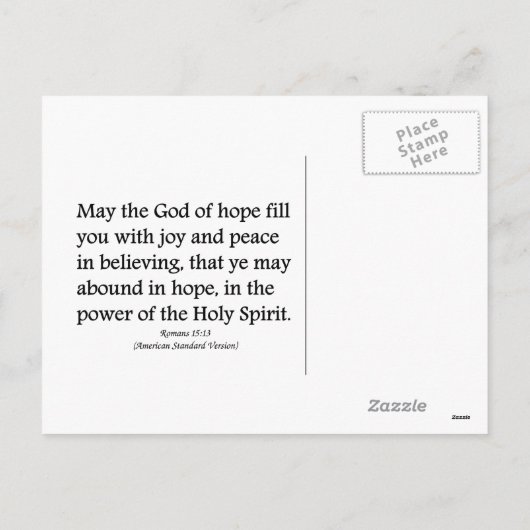 Moge God u hoop, vreugde en vredelievende Romeinen Feestdagenkaart (Achterkant)