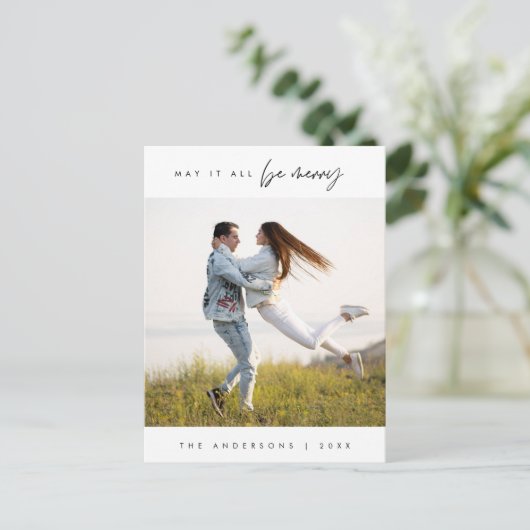 Moge het allemaal vrolijk zijn, kerst familie foto briefkaart (Staand voorkant)