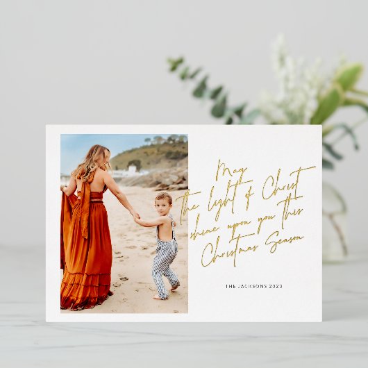 Moge het Licht van Christus op U schijnen Folie Feestdagenkaart (Staand Voorkant)