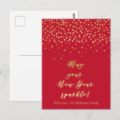 Moge je nieuwjaarsspleet! Rood en gouden Sparkles Briefkaart (Voorkant / Achterkant)
