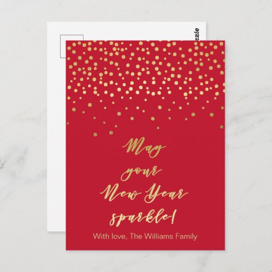 Moge je nieuwjaarsspleet! Rood en gouden Sparkles Briefkaart (Voorkant / Achterkant)