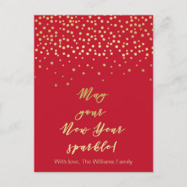Moge je nieuwjaarsspleet! Rood en gouden Sparkles Briefkaart