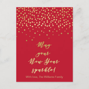 Moge je nieuwjaarsspleet! Rood en gouden Sparkles Briefkaart