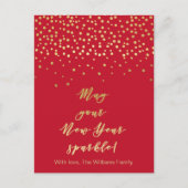 Moge je nieuwjaarsspleet! Rood en gouden Sparkles Briefkaart (Voorkant)