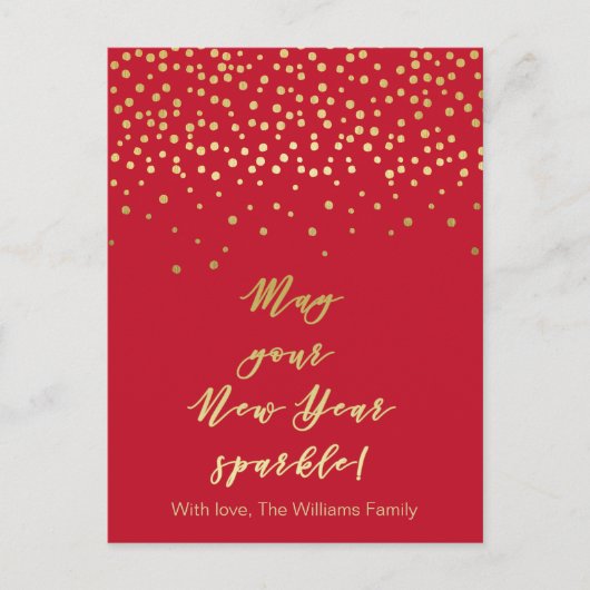Moge je nieuwjaarsspleet! Rood en gouden Sparkles Briefkaart (Voorkant)