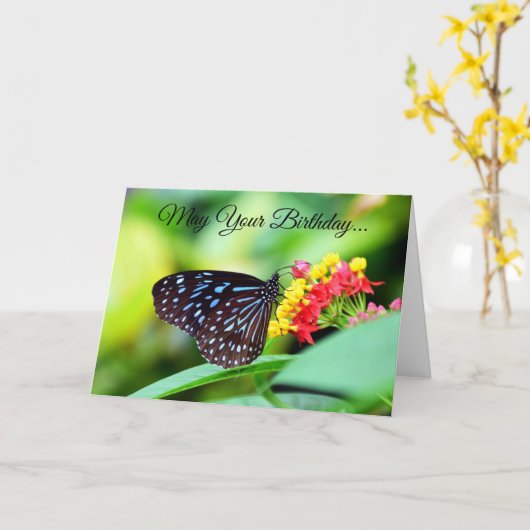 Moge je verjaardagsvlinder kaart (Gele Bloem)