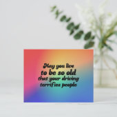 Moge je zo oud worden grap psychedelisch retro briefkaart (Staand voorkant)