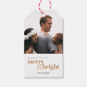 Moge uw dagen vrolijk en helder Kerstmis foto zijn Cadeaulabel