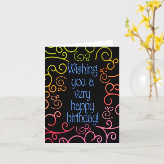 Moge uw verjaardag bloeien als een regenboog pluim kaart (Gele Bloem)