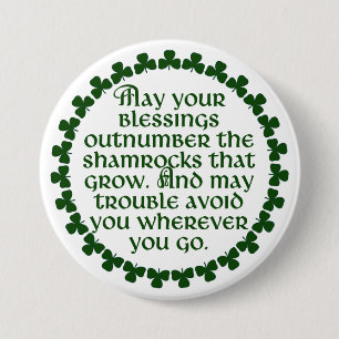 Moge uw zegeningen de shamrocken overtreffen, Iers Ronde Button 7,6 Cm