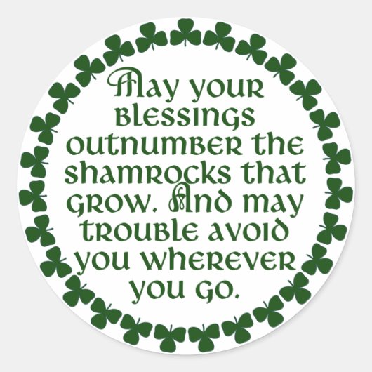 Moge uw zegeningen de shamrocken overtreffen, Iers Ronde Sticker (Voorkant)