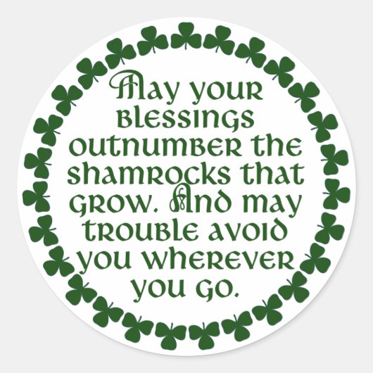Moge uw zegeningen de shamrocken overtreffen, Iers Ronde Sticker (Voorkant)