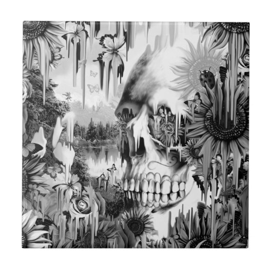 Mogelijke douches smelten de florale schedel in gr tegeltje (Voorkant)