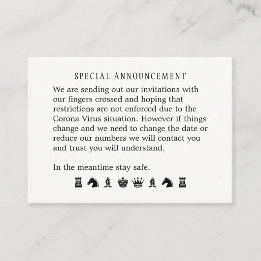 Mogelijke huwelijksverandering van datum aankondig informatiekaartje (Voorkant)