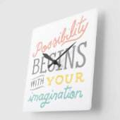 Mogelijkheid begint met je verbeelding vierkante klok (Hoek)