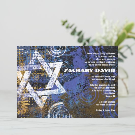 Mogen David Circular Star Bar Mitzvah Uitnodiging (Staand voorkant)