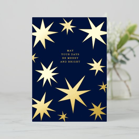 Mogen jullie dagen vrolijke en heldere gouden ster folie uitnodiging (Staand Voorkant)