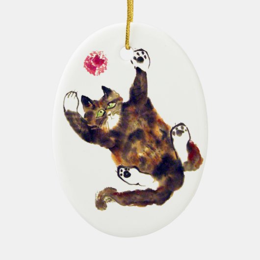 Moggie Merriment voor Calico Kitten Keramisch Ornament (Voorkant)