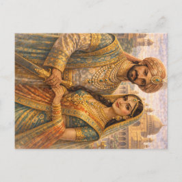 Mogulen Paar Blau-Gold Briefkaart