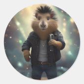 "Mohawk Capybara: Rockin' the River!" Ronde Sticker (Voorkant)