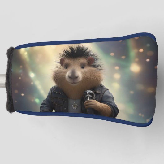 Mohawk Capybara Rockstar, Golfputter Hoesje Golfheadcover (Voorkant)