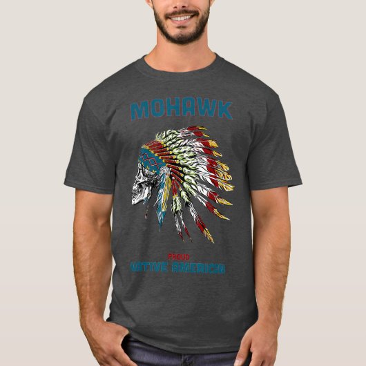 Mohawk Inheemse Amerikaanse Indische Retro  T-shirt (Voorkant)