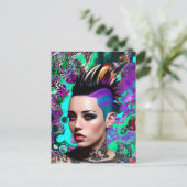 Mohawk Punk Meisje Abstracte Kunst Briefkaart (Staand voorkant)