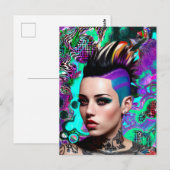 Mohawk Punk Meisje Abstracte Kunst Briefkaart (Voorkant / Achterkant)
