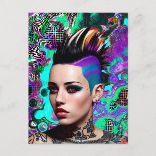 Mohawk Punk Meisje Abstracte Kunst Briefkaart (Voorkant)