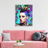 Mohawk Punk Meisje Abstracte Kunst Canvas Afdruk (Insitu (Woonkamer))