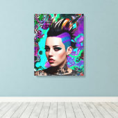Mohawk Punk Meisje Abstracte Kunst Canvas Afdruk (Insitu (Houten vloer))