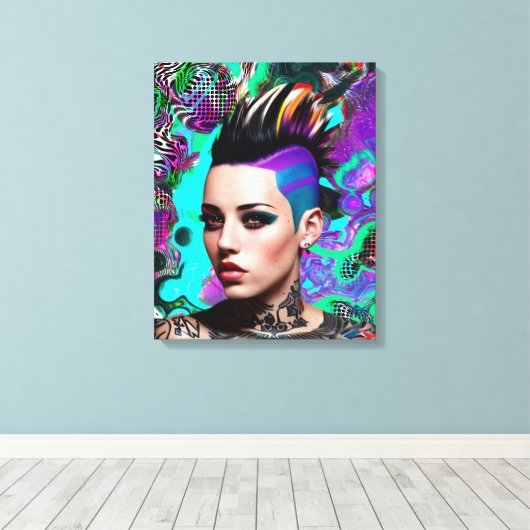 Mohawk Punk Meisje Abstracte Kunst Canvas Afdruk (Insitu (Houten vloer))
