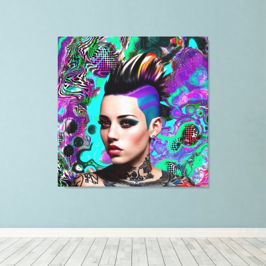 Mohawk Punk Meisje Abstracte Kunst Canvas Afdruk (Insitu (Houten vloer))