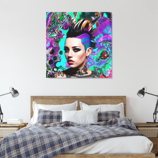 Mohawk Punk Meisje Abstracte Kunst Canvas Afdruk (Insitu (Slaapkamer))