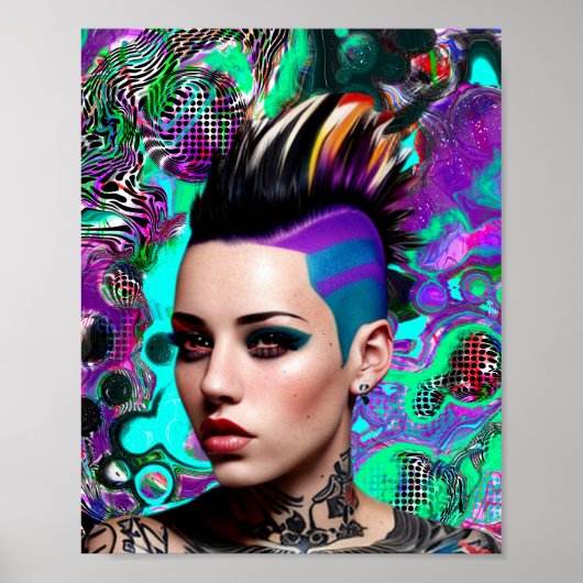 Mohawk Punk Meisje Abstracte Kunst Poster (Voorkant)