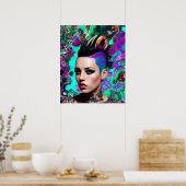 Mohawk Punk Meisje Abstracte Kunst Poster (Keuken)