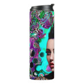 Mohawk Punk Meisje Abstracte Kunst Thermosbeker (Gedraaid links)