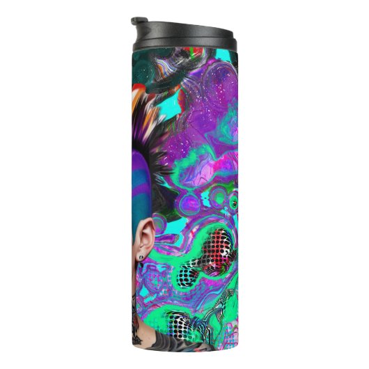 Mohawk Punk Meisje Abstracte Kunst Thermosbeker (Geroteerd rechts)