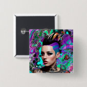 Mohawk Punk Meisje Abstracte Kunst Vierkante Button 5,1 Cm (Voorkant /achterkant)
