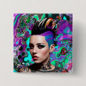 Mohawk Punk Meisje Abstracte Kunst Vierkante Button 5,1 Cm (Voorkant)