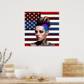 Mohawk Punk meisje met Amerikaanse vlag Poster (Keuken)