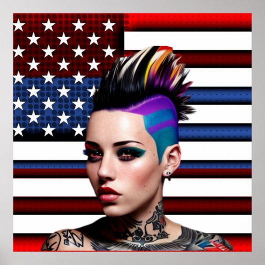 Mohawk Punk meisje met Amerikaanse vlag Poster (Voorkant)