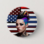 Mohawk Punk meisje met Amerikaanse vlag Ronde Button 5,7 Cm (Voorkant)