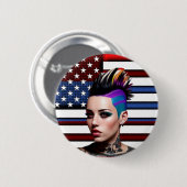 Mohawk Punk meisje met Amerikaanse vlag Ronde Button 5,7 Cm (Voorkant /achterkant)