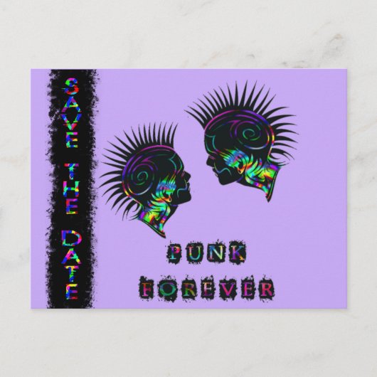 Mohawk slaan de datum briefkaart punk rock bruilof (Voorkant)